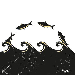 Fische springen aus dem Wasser / Wellen Meer