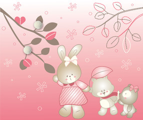 Walking in the Woods.Vector artwork for baby wear or cards