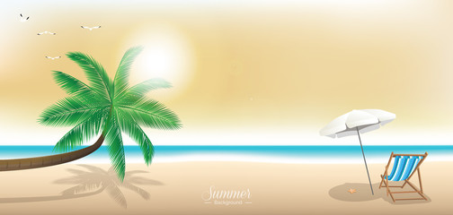 Fototapeta na wymiar Twilight summer beach vector background - panoramic banner