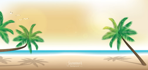 Fototapeta na wymiar Twilight summer beach vector background - panoramic banner