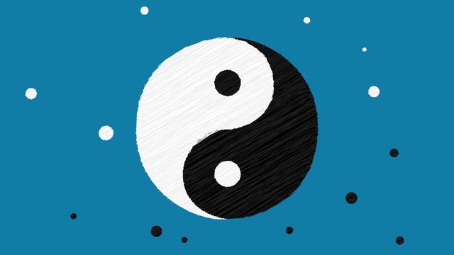 Yin and Yang symbol reveals in hand-drawn style (alpha matte included)