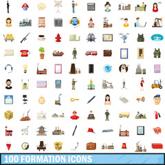 100 formation icons set, cartoon style