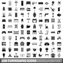 100 furnishing icons set, simple style 