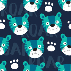 seamless cute tiger pattern vector illustration