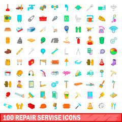 100 repair service icons set, cartoon style