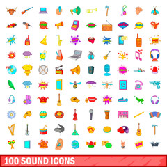 100 sound icons set, cartoon style