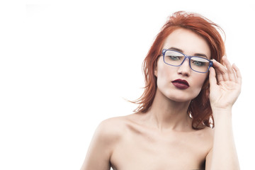 Eyewear glasses woman portrait isolated on white. Spectacle frame type 1