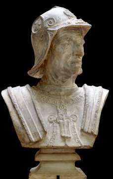 Isolated Bust of Bartolomeo Colleoni on black background