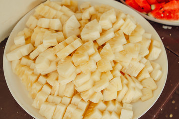 Close up pineapple slices.