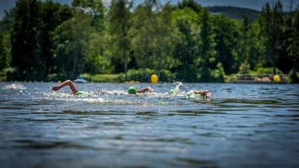 Triathletes in competition, openwater swim