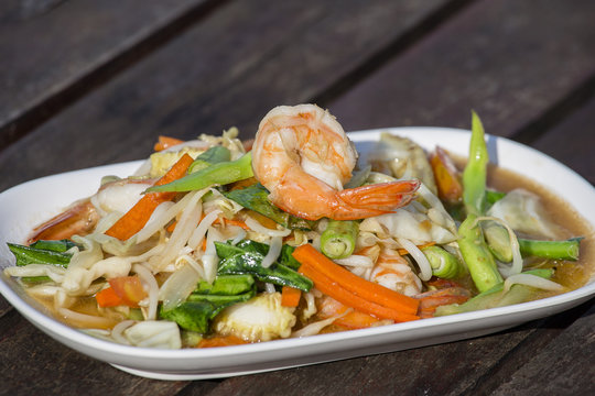 Thai food, seafood with vegetable spicy salad