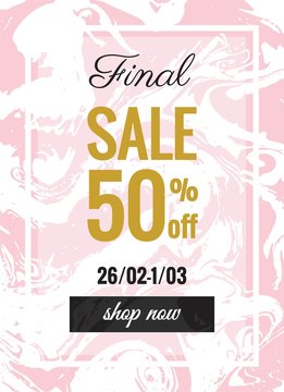 Final sale design for banner or poster, with marble texture and gold and black text. Vector illustration