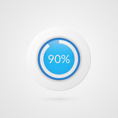 90 percent blue pie chart. Percentage vector infographics. Ninety Circle diagram isolated symbol. Business illustration icon for marketing presentation, project, data report, plan, web design