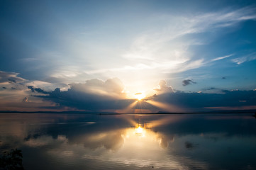Beautiful sunset on the lake - 161607536