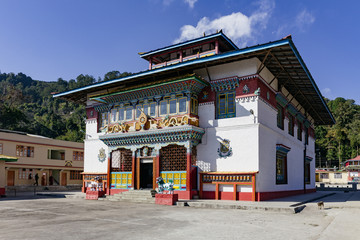 Tibetan Buddhism Temple with shadow and sunlight in Sikkim, India.