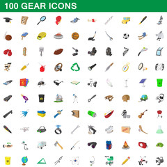 100 gear icons set, cartoon style