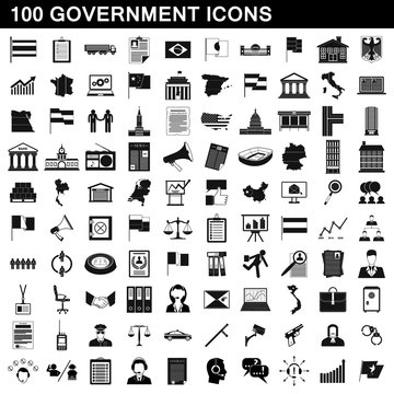 100 government icons set, simple style