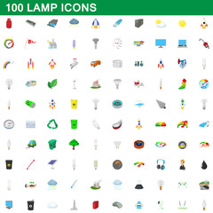 100 lamp icons set, cartoon style