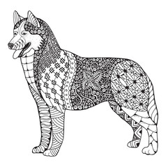 Siberian husky dog zentangle stylized, vector, illustration, freehand pencil, hand drawn, pattern. Zen art. Black and white illustration on white background. Adult anti-stress coloring book.