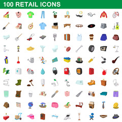 100 retail icons set, cartoon style