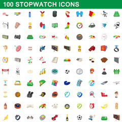 100 stopwatch icons set, cartoon style