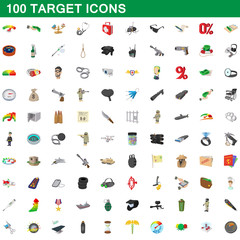 100 target icons set, cartoon style