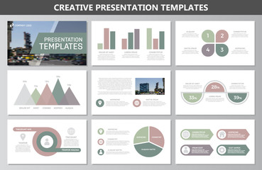 Set of green elements for multipurpose presentation template slides with graphs and charts. Leaflet, corporate report, marketing, advertising, annual report, book cover design.