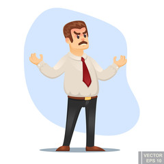 Vector Cartoon Illustration of Furious Angry Man Businessman boss shouting frustated office worker