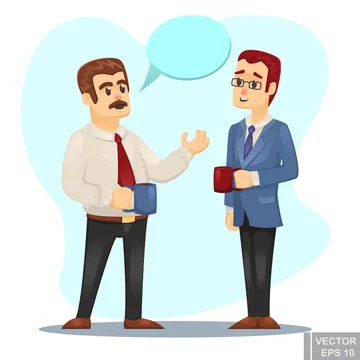 Vector cartoon Illustration of two businessmen discussing business strategy  conversation between coworkers buring coffee break teamwork concept Stock  Vector | Adobe Stock
