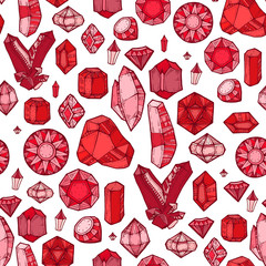 Seamless pattern with gems and diamonds.