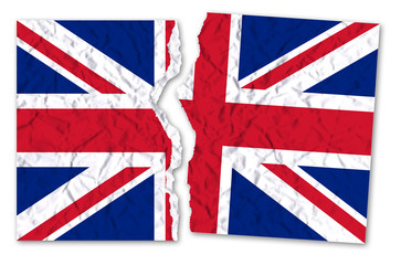 Fototapeta premium Ripped photo of a british flag - concept image