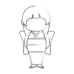japanese girl with kimono dress icon over white background vector illustration