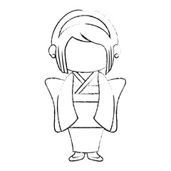 japanese girl with kimono dress icon over white background vector illustration