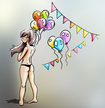 Feest - jonge vrouw - ballonnen