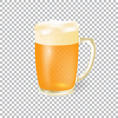 Festival of beer. Light beer in a mug with foam, isolated on a checker background. illustration