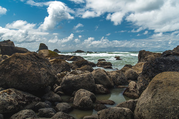 Rocky Oregon coast overlooking the ocean.
