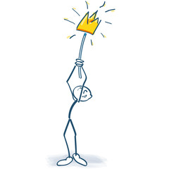 Strichmännchen mit Krone am Stiel in der Luft 