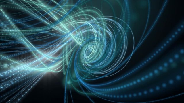 Futuristic animation with glowing particle stripe object in slow motion, 4096x2304 loop 4K