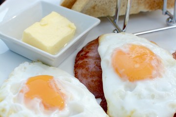 English breakfast with fried eggs, bacon and toast 