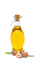 Olives with olive oil isolated