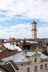 Fototapeta na wymiar Lviv view on town hall and rooftops