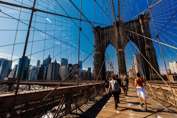 People walking on Brooklyn Bridge, New York United States