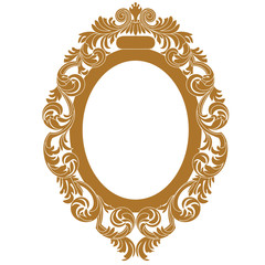 Golden oval vintage border frame engraving with retro ornament pattern in antique baroque style decorative design. Vector.