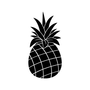 Pineapple Fruit Black And White Silhouette Simple Design. Illustration Isolated On White Background