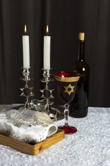 Shabbat Shalom - wine, challah and candles
