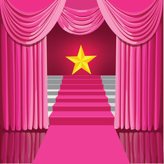 pink curtains and stars