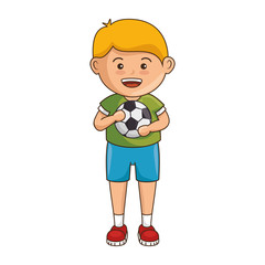 cartoon boy holding soccer ball icon over white background vector illustration