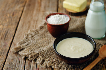 White sauce Bechamel with ingredients