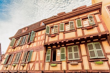 Panorama of the colorful town of France in the Alsace region Colmar