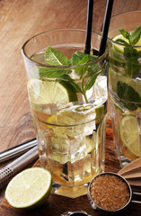 Lemon Fruit Lime Caipirinha of Brazil on wooden board